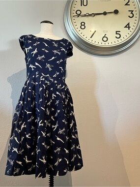 Retro Navy Airplane Print Dress